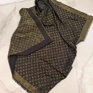 Beautiful Monogram Shawl in Black and Black/ Olive/ Goldish Colors!